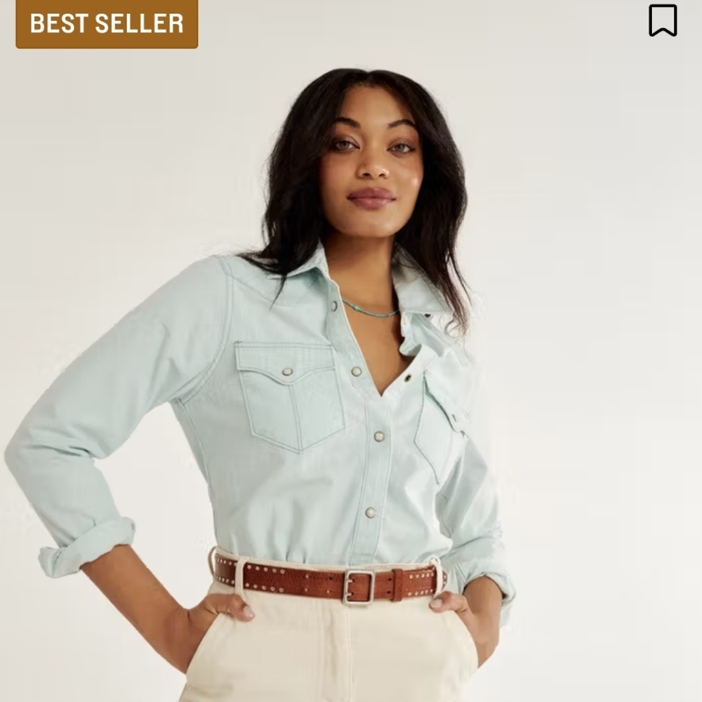 Tecovas Light Blue Denim Pearl Snap Shirt